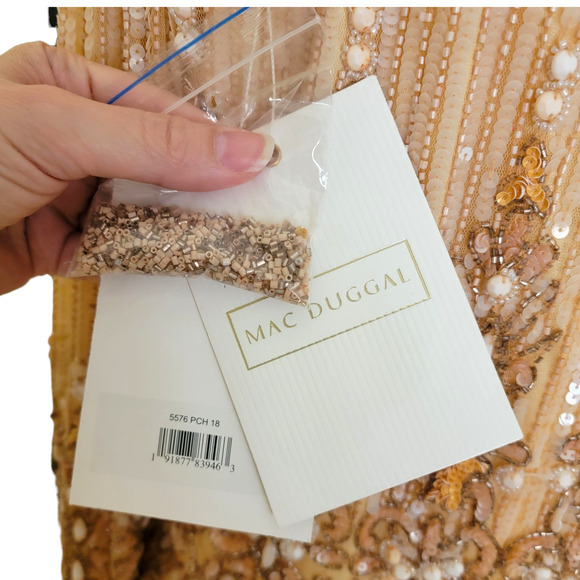 Mac Duggal 5576 Peach 18 Sequin Beaded Long Sleeve High Neck Midi Evening Dress - Picture 3 of 13